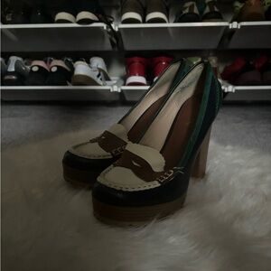 Multicolor Chunky Heel Pumps